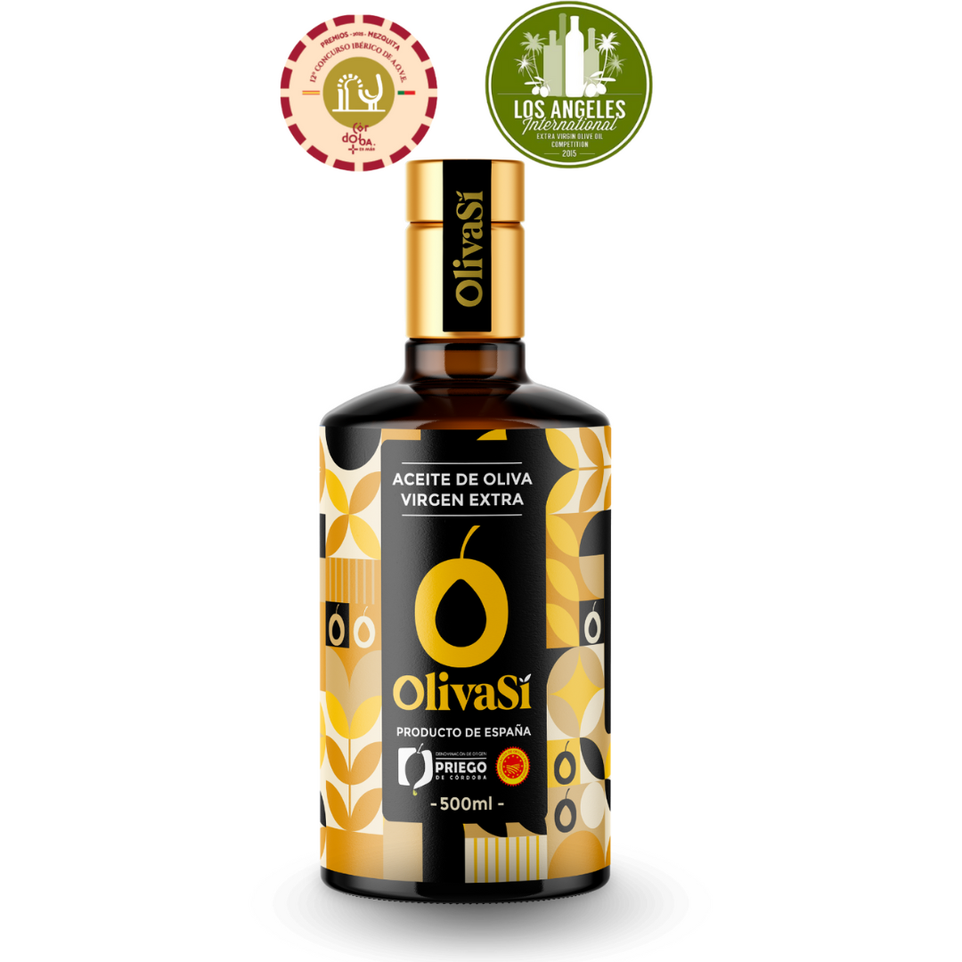 Aceite de Oliva Virgen Extra con Denominación de Origen Priego de Córdoba,  OLIVA SÍ Golden Edition, 500ml, Coupage Hojiblanco – Picudo -  Picual.